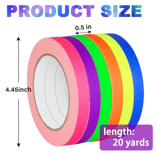Image of GEYYANG 6-Pack Spike Tape, Colored Gaffers Tape 1 /2 inch x 20 Yards, 6 Bright Colors Neon Fluorescent Gaffer Tape,Multipurpose Gaff Tape,Spike Tape Theater Stage Floors Pinstripe Marking Tape
