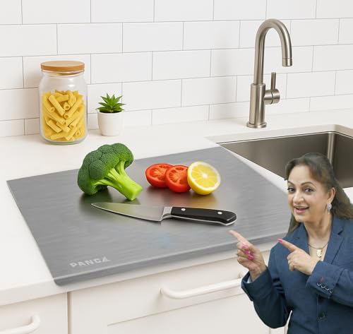 Image of PANCA Stainless Steel Chopping Board Counter Top Extra Large 41cm x 31cm | Heavy-Duty Cutting Board for Kitchen | Vegetable, Fruit & Meat Chopper Board
