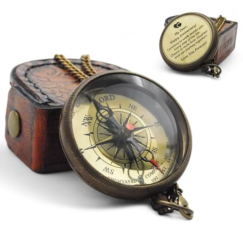 Boussole gravée de mariage pour mari ou femme avec son écrin en cuir traditionnel