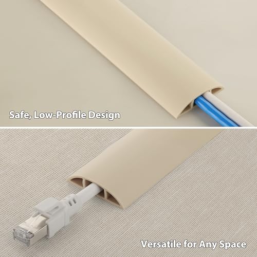 Image of ZhiYo 5.6ft Cord Covers for Wires on Floor, Cord Hider Floor Hide Extension Cords, Soft PVC Cable Cover Cable Protector, Wire Cavity W0.62in H0.31in, Beige