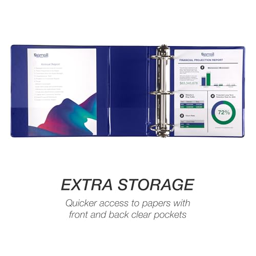 Image of Samsill Durable 5 Inch 3 Ring Binder, D Ring Binder, Customizable Clear View, Blue, Holds 1070 Pages