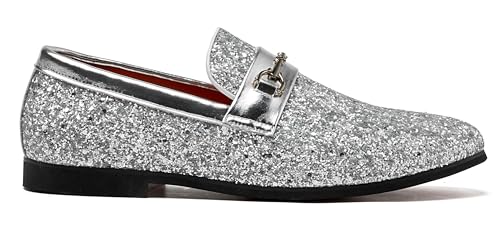Image of Men Loafer Metallic Textured Slip-on Glitter Sequins Fashion Wedding Dress Shoes Golden
