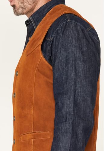 Men's Suede Leather Vest Slim Fit V-Neck Western Cowboy Waistcoat for Wedding Prom3