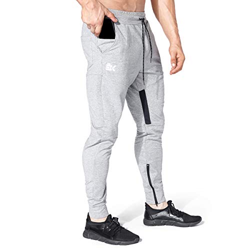 BROKIG Pantalones deportivos de malla para hombre con bolsillos con cremallera, gris claro, 34-37 Cover