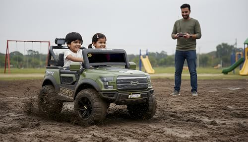 Image of Wishmaster 4x4 Driving EV Cars for 1-8 Year Electric Ride on Jeep for Kids | Remote + Steering + Mobile App Control | Jeeps car for Boys & Girls