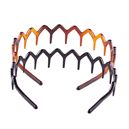 Set Of 2 Plastic Headband Zigzag Headband Sharks Tooth Hair Comb Hairband Hair Hoop Accessory For Women's Lady Girls (Black +Brown) #TOP2