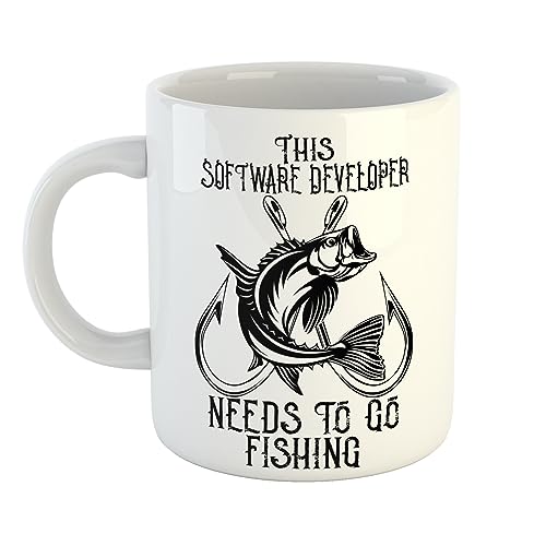 Just The Shirt This Software Developer Needs to Go Fishing Mug Fisherman Gift, 11 oz Ceramic Mug