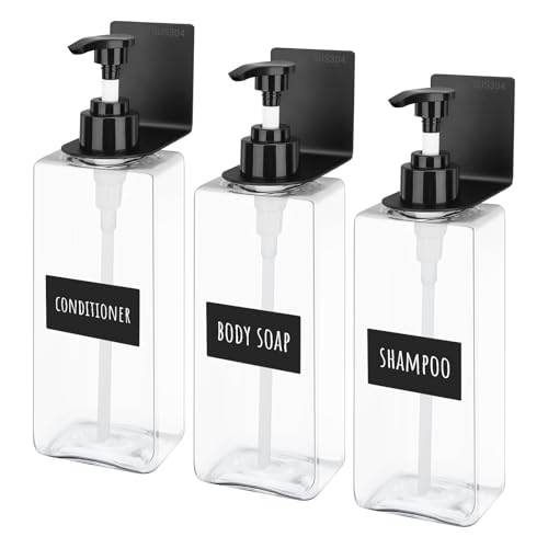Segbeauty Refillable Pump Dispenser, 3Pcs 500ml Wall Mounted Soap Dispenser, Plastic Shampoo and Conditioner Bottles, Square Dish Soap Dispenser for Kitchen (Transparent)
