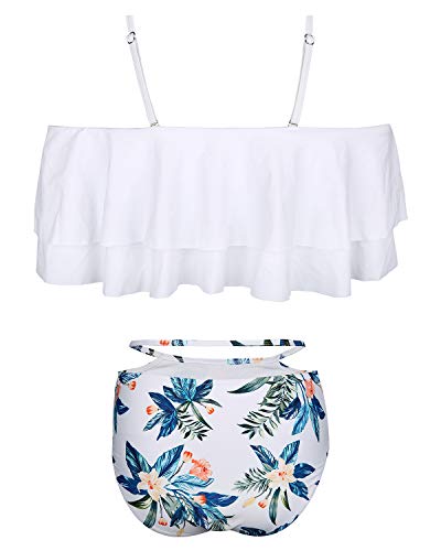 image for Tempt Me Women White Two Piece Swimsuit High Waisted Bikini Off Should