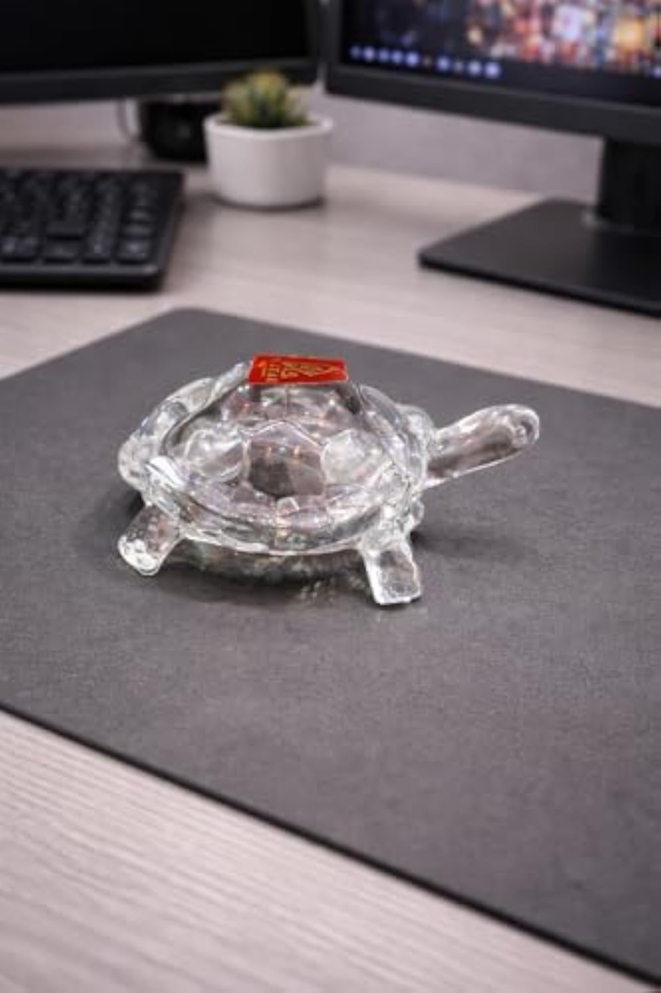 Crystal Glass Turtle Ashtray with Lid