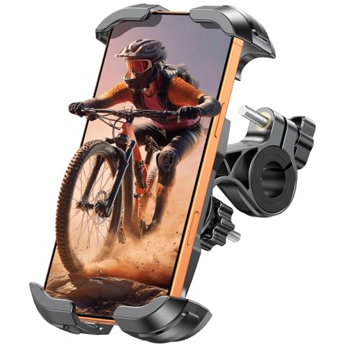 Glangeh Bike Phone Holder, [Upgraded Reinforced Clamp] Motorbike Phone Mount with Secure Lock, Universal 360° Rotatable Bike Phone Mount Compatible with iPhone 17 Pro Max/15/S25 Ultra, 4.7-6.9’’ Phone