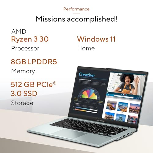 Image of ASUS Vivobook Go 14 (2026),AMD Ryzen 3 30 Processor,AMD Radeon iGPU,8GB RAM,512GB SSD,FHD,14 inch (35.5 cm),Windows 11,M365 Basic(1Y)* Office 2024,Green Gray,1.38 Kg,E1404FA-EB1236WS,Thin & Light Laptop