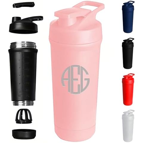 Sofia's Findings Personalized 27 oz. Shaker Bottle - Leakproof Stainless Steel Protein Shaker, Perfect for Protein Shakes and Pre Workout, Whisk Ball, Easy to Clean - Pink Cover