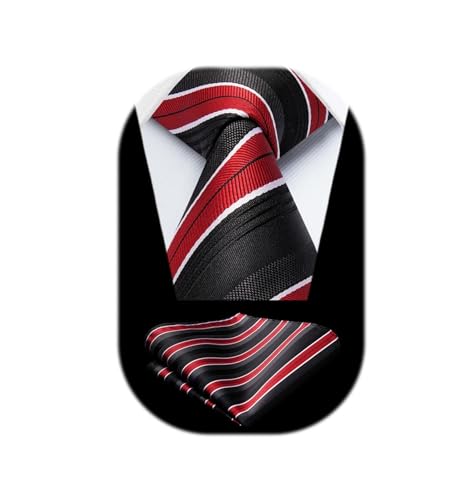 Image of HISDERN Pre Tied Ties for Men Adjustable Mens Tie Classic Paisley Stripe Necktie and Pocket Square Set for Wedding Party