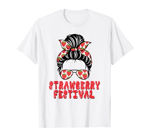 Damen Erdbeerfest Erdbeere Unordentlicher Dutt Damen Mädchen T-Shirt