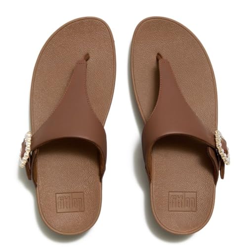 Image of FitFlop Womens LULU Crystal Buckle Toe-Post Sandals with Microwobbleboard Technology, Microfiber Toe Post, Slip Resistant Rubber Outsole, Cushioned Arch Support for All Day Comfort
