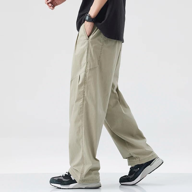 Men's Summer Solid Straight Wide Leg Trousers Male Casual Elastic Waist Pants4
