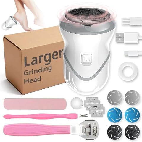 Rechargeable Electric Foot File Callus Remover for Foot Scrubber, Dead Skin Removal for Feet with Dander Vacuum, Pedicure Tools for Feet, Foot Exfoliator Sander for Dry Skin, 3 Grinding Heads 2 Speed Cover