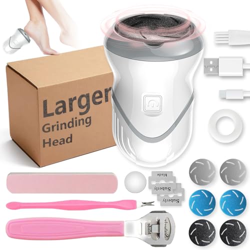 Rechargeable Electric Foot File Callus Remover for Foot Scrubber, Dead Skin Removal for Feet with Dander Vacuum, Pedicure Tools for Feet, Foot Exfoliator Sander for Dry Skin, 3 Grinding Heads 2 Speed