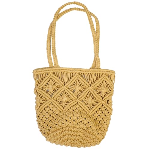 Women's Cotton Rope Summer Beach HandBag Vacation Hand- Woven Shoulder Bucket Bag