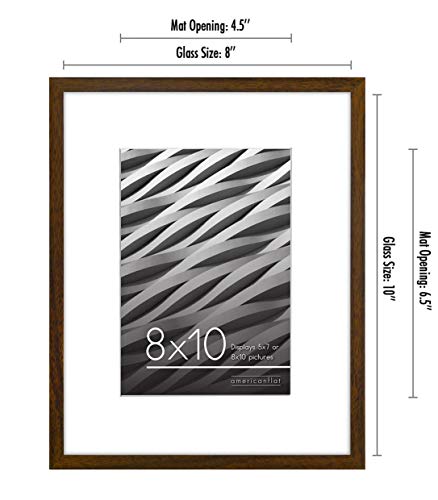 Americanflat 8x10 Picture Frame with Shatter-Resistant Glass - Streamline Collection - Thin Border Photo Frame for Tabletop and Wall Display - Hanging Hardware and Easel Stand Included - Walnut