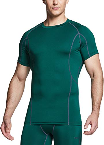 TSLA Men's Cool Dry Compression Baselayer Short Sleeve T-Shirt, Active(mub33) - Green, X-Large
