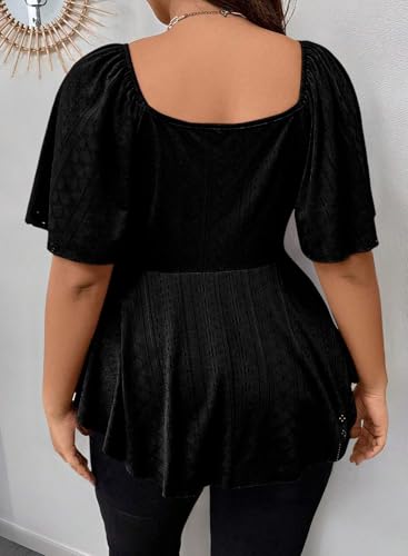 Eytino Womens Plus Size Tops Twist Front V Neck Short Sleeve Eyelet Embroidery Summer Loose Blouse Shirts(1X-5X)2