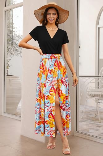Image of Newshows Women's 2026 Lightweight Summer Wedding Guest Beach Vacation Casual V Neck Split Flowy Maxi Dress