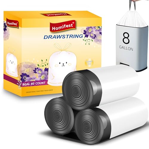 Homifest 8 Gallon Drawstring Trash Bags,80 Count White