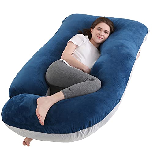 Image of Jcickt Pregnancy Pillow for Sleeping,59 inch J /U-Shaped Maternity Pillow with Removable Washable Cover, Side-Sleeping Pregnant Body Pillow-Support for Backs,Legs, Belly, HIPS, Improve Sleep-Blue Grey