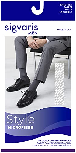 Image of SIGVARIS Men's Style Microfiber 820 Closed Toe Calf-High Socks 20-30mmHg - Black - Small Short