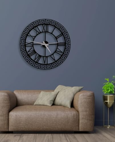 Image of Wall Clock Stylish Metal Analog Wall Clock for Living Room, Bedroom, Office, Kitchen, Home and Hall | Antique Fancy Big Size Modern Wall Watch (Black ST-20, 40 CM)