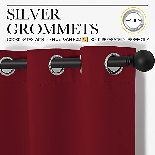 Image of NICETOWN Christmas Short Blackout Curtains for Small Kitchen Window, Thermal Insulated Solid Grommet Blackout Curtains /Drapes for Living Room (1 Pair, 42 by 50 inches, Burgundy Red)