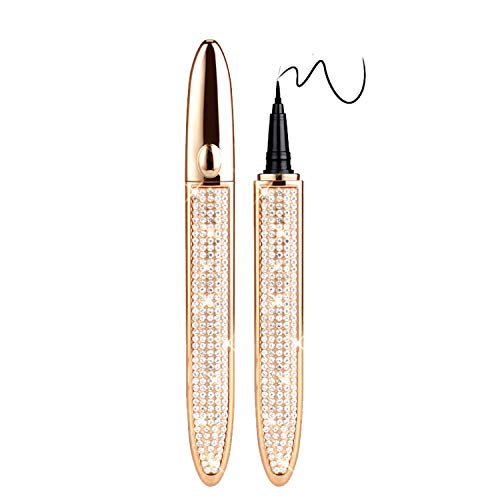 2020 Upgraded Self-adhesive Eyeliner,2 in 1 Eye Liner Pen Diamond Bling Glitter Liquid Eyeliner No Glue, Non Magnetic, Eye Liner for Eye Makeup and Wear Normal False Eyelashes (Queen Gold)