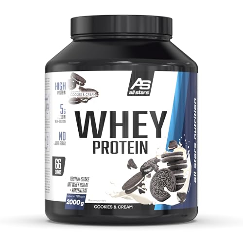 All Stars WHEY PROTEIN 2000g I Eiweiß-Pulver mit Whey-Konzentrat & Isolat I leckeres Low-Fat Powder I hochwertiges Protein-Pulver I cremiger Protein-Shake mit Cookies & Cream Flavour