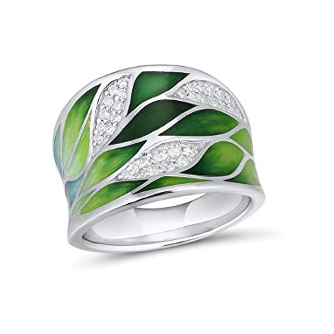 Anillo de plata de ley 925 con hojas de bambú y circonita cúbica Cover
