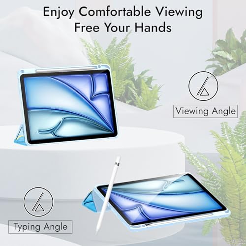 Image of Robustrion Cover for iPad Air 13 inch M4 /M3 /M2 (2026 /2025 /2024) Cover Case with [Pencil Holder] [Transparent Back] Hybrid Case Cover for iPad Air 13 inch [Auto Sleep Wake Support] - Ocean Blue