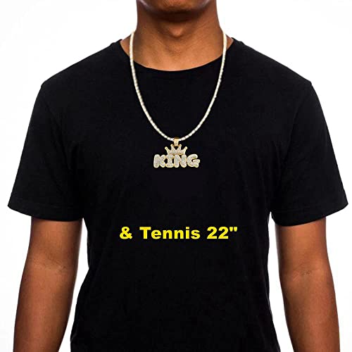 Hh Bling Empire Iced Out Pendant Chains For Men Silver Gold Diamond Letter Name Necklaces For Boy Hip Hop Crown King Chains 5Mm Tennis 22 Inch (Crown King-Gold,& Tennis) #TOP4