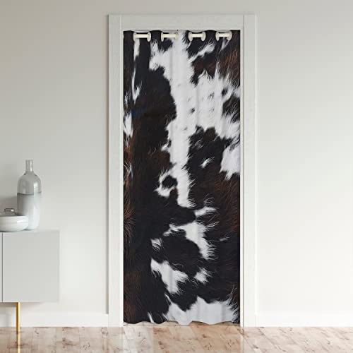 Cowhide Printed Doorway Curtain Privacy Farmhouse Cow Fur Room Divider Curtain Cover Cow Skin Cabin Lodge Insulated Thermal Curtains for Room Divider Curtain Cover Door Curtain 86x203cm 1 Panel