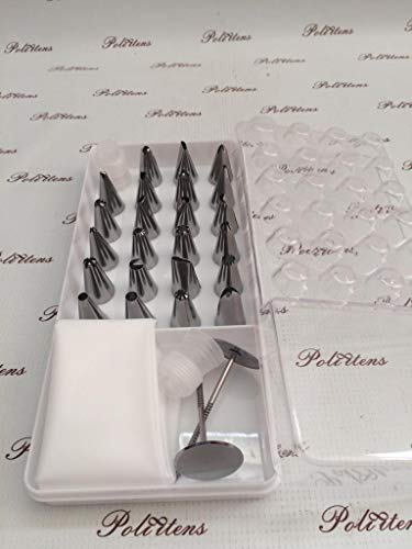 Kit Confeiteiro com 23 Bicos de Metal + 2 Adaptadores + 1 Saco para Confeitar de Silicone + 1 Estojo