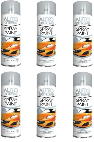 DIOXSTAR Clear Lacquer Spray Paint, Crystal Clear Finish, Enhances & Protects Surfaces, Quick Drying, Non Cracking, Long Lasting Performance, Water Resistant, 250ml (Pack of 6)