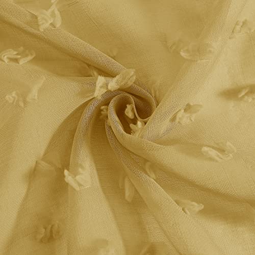 Guken Gold Sheer Living Room Curtains 84 Inch Length 2 Panels Floral Pom Pom Butterflies Look Curtain For Bedroom Rainbow Canopy Bed Headboard Rod Pocket Boho Modern Farmhouse Golden Yellow 42X84 #TOP3