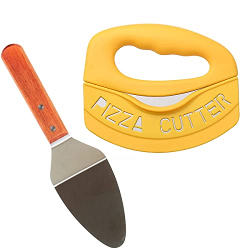 Image of P-Plus International Pizza Cutter and Serving Turner - Pizza Serving Turner - Pizza Cutter Tool - Pizza Spatula - Pizza Cutter Wheel (Set of 2)