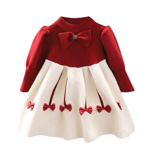 Image of Bold N Elegant Baby Girl's Winter Warm Woolen Full Sleeve Tulle Tutu Dress Frock with Bows for Infant Toddler Teedler Girls