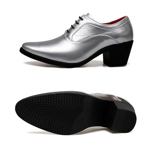 Men's Patent Leather Chunky Heel Oxford Shoes Pointed Toe Lace-up Fashion High Heels Business Work Wedding Prom Dress Derby Shoes2