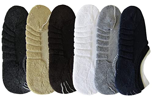 Image of Men's Cotton and Spandex No show Loafer Socks with Anti-Skit Silicon Grip (Multicolor) (Pair of 6)