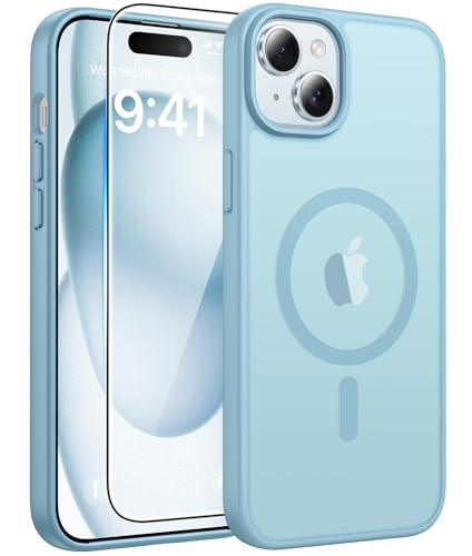 Image of FNTCASE for iPhone 15 Case: for iPhone 14 Case & iPhone 13 Case [Compatible with Magsafe] Translucent Matte Cases with [Screen Protector] Military Grade Shockproof Protective Phone Cover - Teal