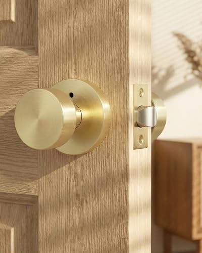 Image of Goldenwarm Gold Door Knobs Interior Privacy, Zinc Alloy Keyless Brushed Gold Door Knobs for Bedroom Bathroom, Heavy Duty Interior Door Knob - Adjustable & Reversible (2 Pack)