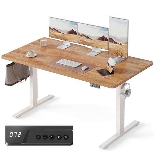 Image of FEZIBO Electric Standing Desk, 55 x 28 Inches Height Adjustable, Sit and Stand Up, Home Office Computer Desk (Light Rustic)