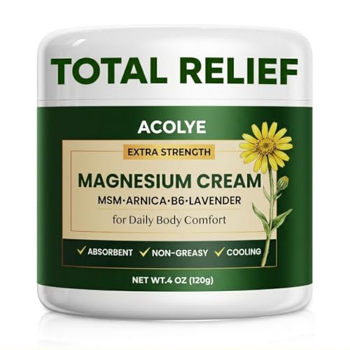 Total Relief Magnesium Cream with Arnica: Extra Strength Topical Magnesium Cream for Muscles Joints & Legs | Magnesium Chloride with MSM B6 - Fast Absorbing & Non-Greasy - Cruelty Free - 4 OZ